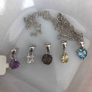 NWT Set of 5 Gemstone Pendants in Silver w/Chain